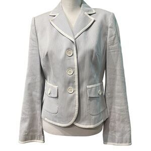 LOFT Long Sleeve Three Button Cotton Fully Lined Blazer Blue White Tan Size 6